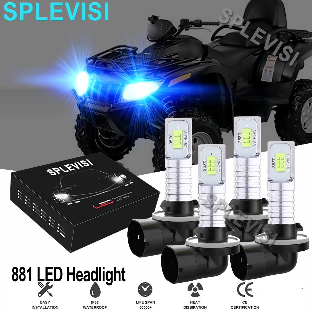 4x 140W 8000K Ice Blue  LED Headlight Bulbs Kit  For ARCTIC CAT PROWLER 1000 HDX 500 700 c6 cob led h4 h7 car headlights 8000k ice blue bulbs h1 9005 9006 fog lamps 72w 7600lm