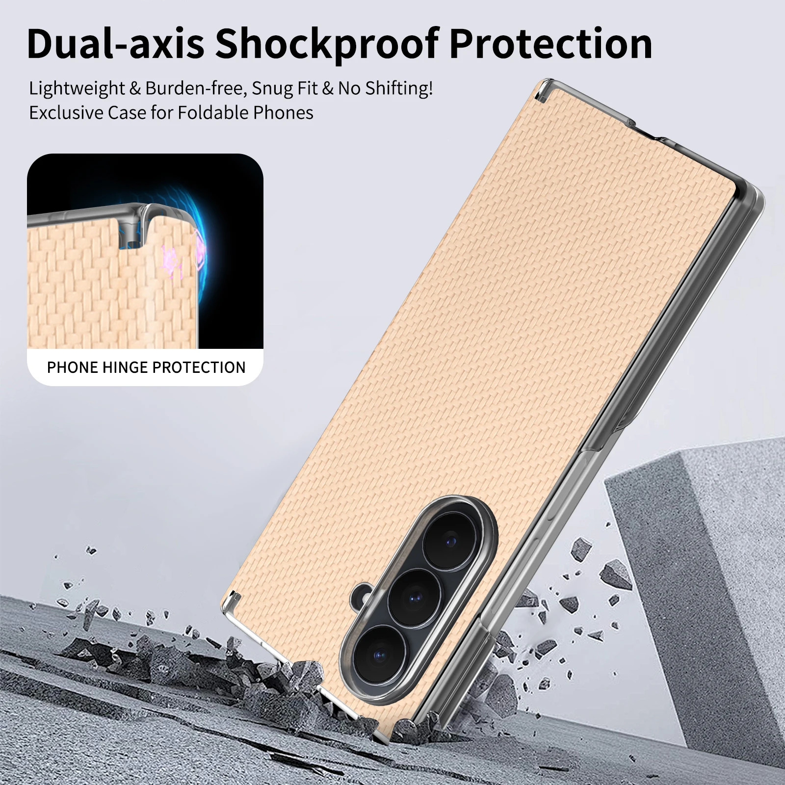 Premium Carbon Fiber Texture Shockproof Phone Case with Dual Hinge Protection