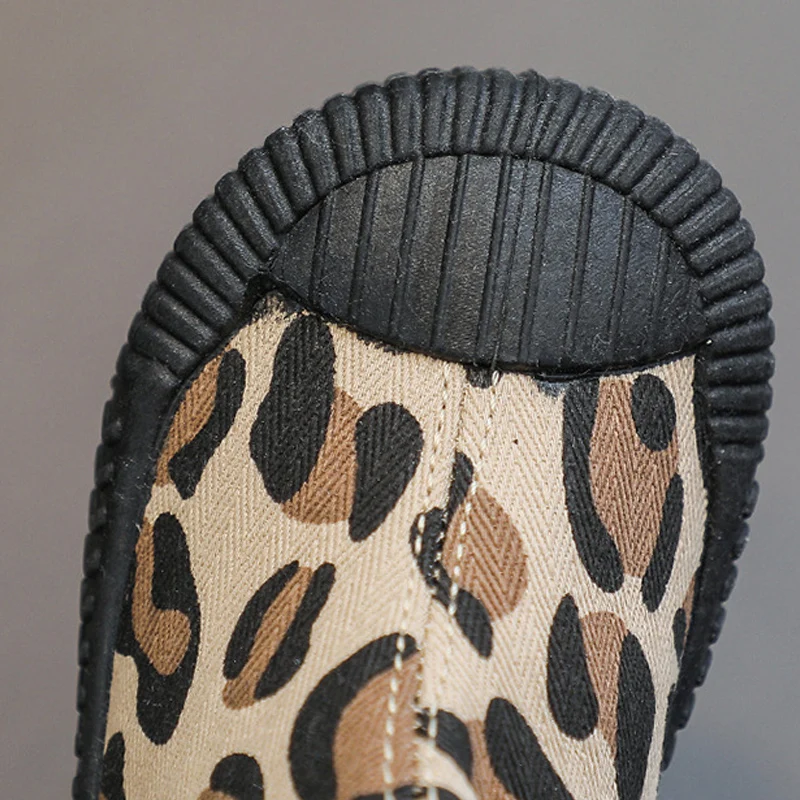 Children High-top Canvas Shoes Baby Cute Cookies Boots Girls Fashion Leopard Print Short Boots Boys Warm Army Green Cotton Shoes