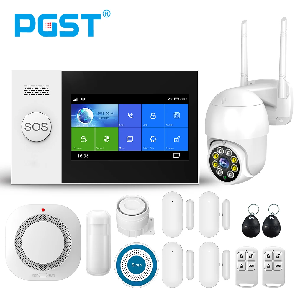 PGST PG-107 Tuya Wireless Home WIFI GSM Home Security With Motion Detector Sensor Burglar Alarm System APP Control Support Alexa ring keypad alarm Alarms & Sensors