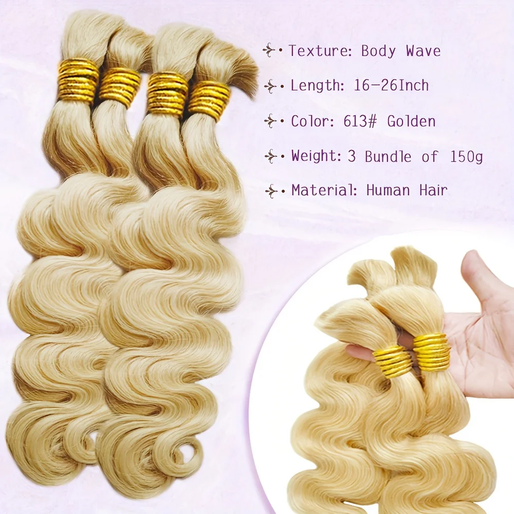 613 Blonds Body Wave Braids Human Hair Bulk For Braiding 100% Human Hair Bundles 1/2/3 Bundles No Weft Hair Bundles For Women 4