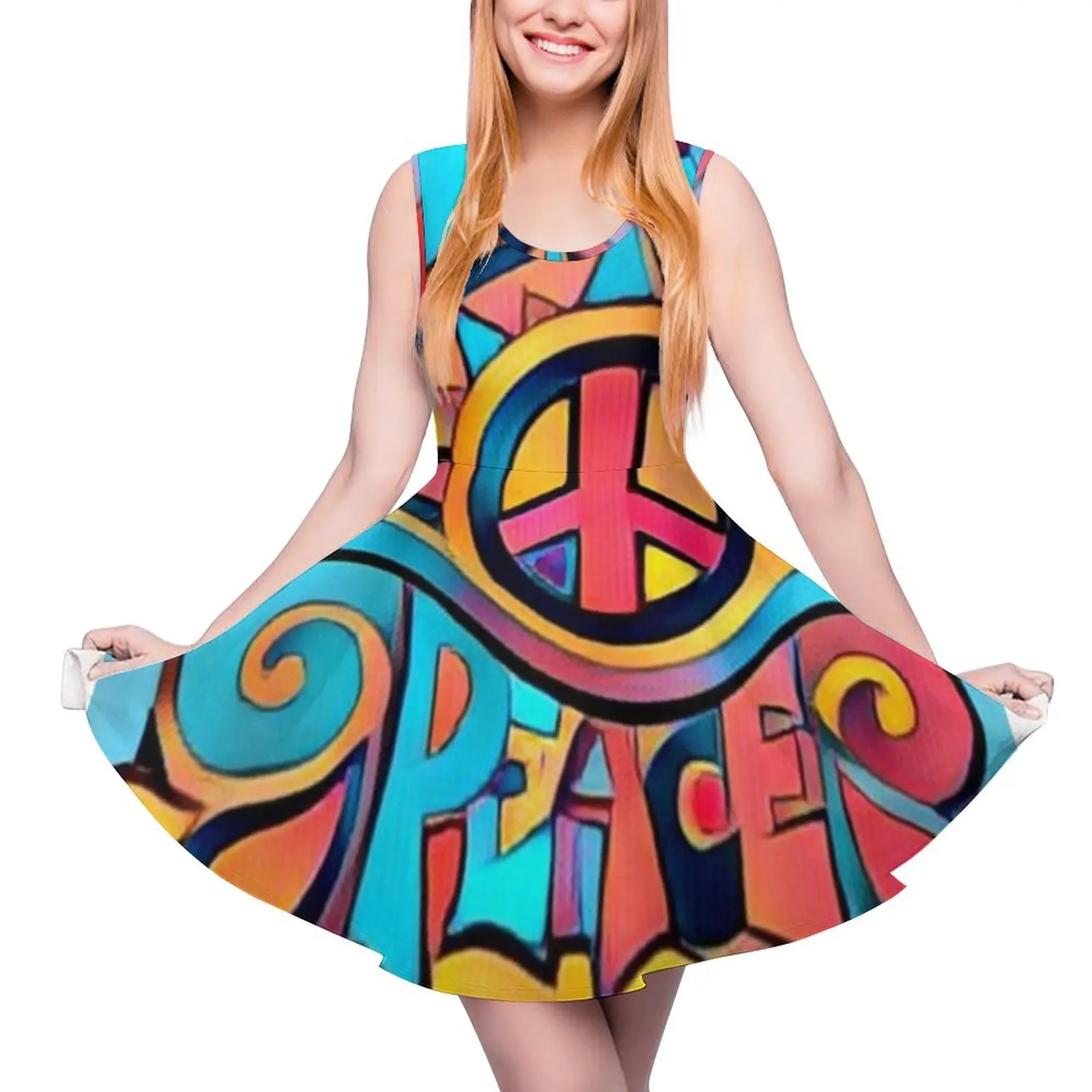 Peace and Love Colorful Retro Art Sleeveless Dress summer dress korean women womens dress womens summer clothing 2024