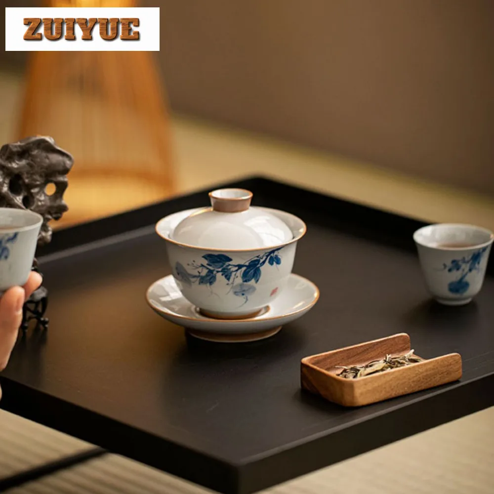 160ml Hand-painted Gourd Gaiwan Handmade Hand Grab Three Talents Tea Tureen Household Tea Maker Cover Bowl Ceremony Gift