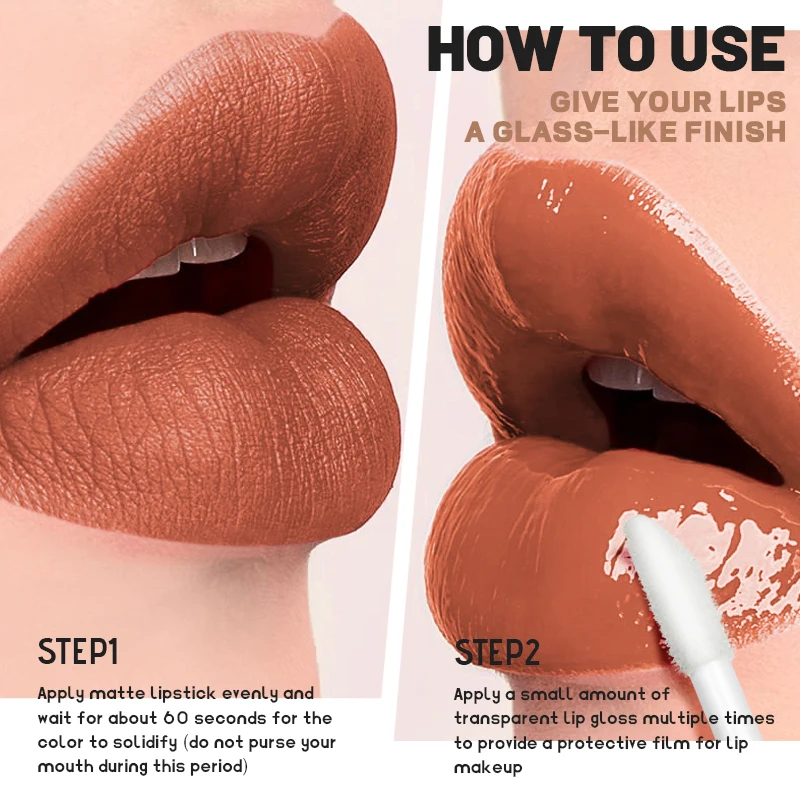 Two in one double head lipliner and transparent lip gloss, matte matte smooth lipliner, durable color locking 3