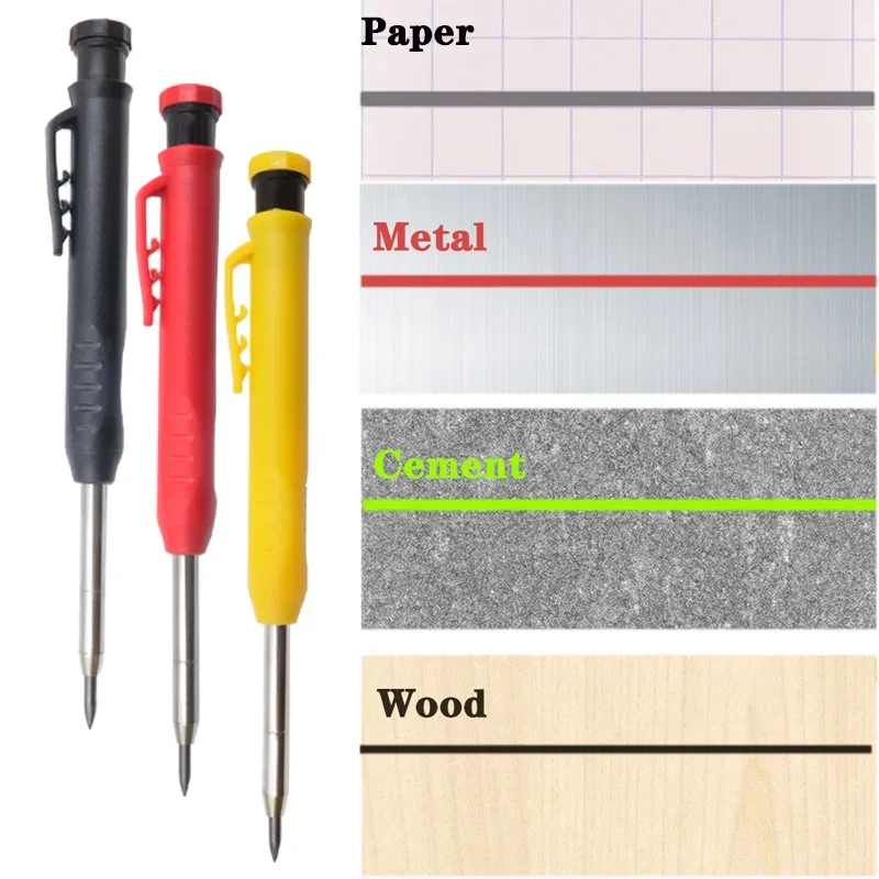 2.8mm Solid Carpenter Pencil, Deep Hole Marking Pencil, Carpenter Mechanical Pencil Built in pencil sharpener Scriber Refill 5