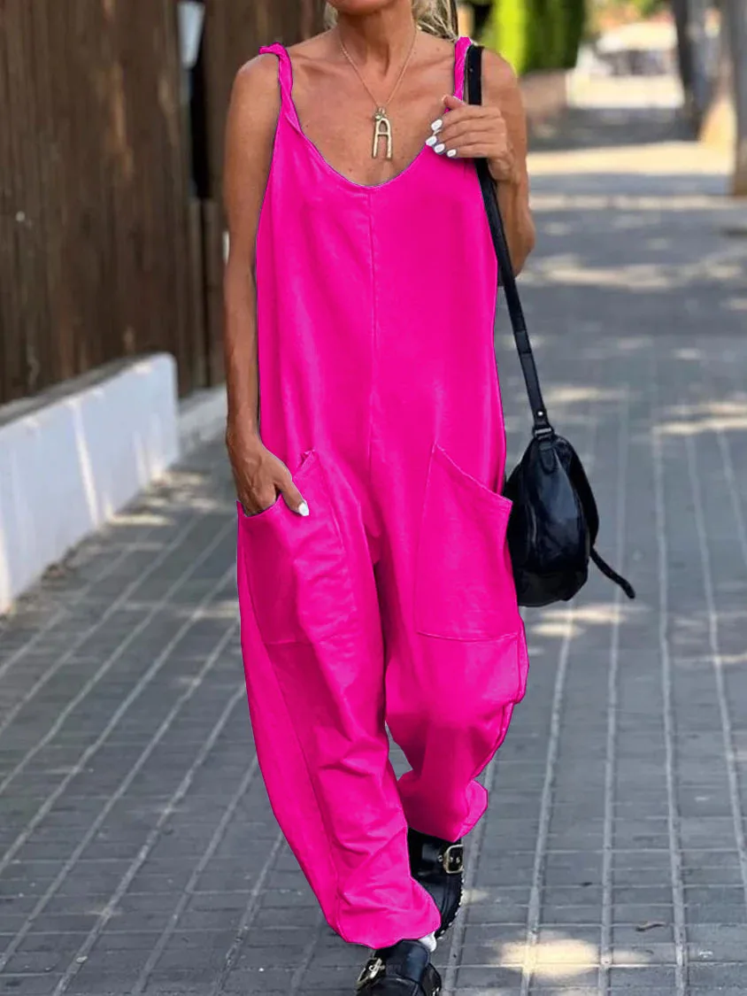 Linen Ladies Bib Pant Suspender Trousers Loose Casual Female Women One-Piece Wide Leg Romper Overalls Strap Jumpsuits Streetwear 6