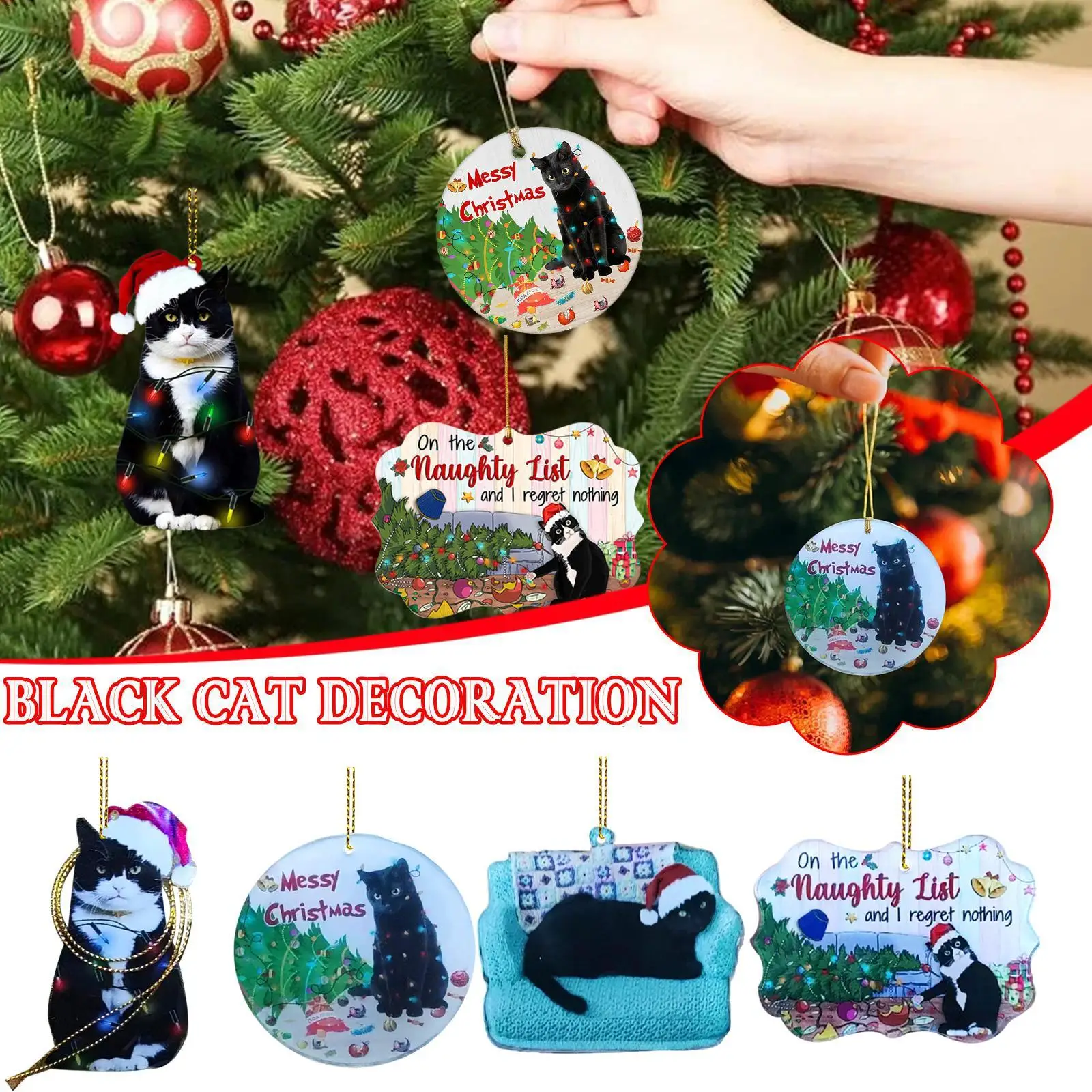

2024 Xmas Black Cat Pendant Christmas Party Decoration Cat Ornament Christmas Tree Hanging Ornaments Christmas Decoration