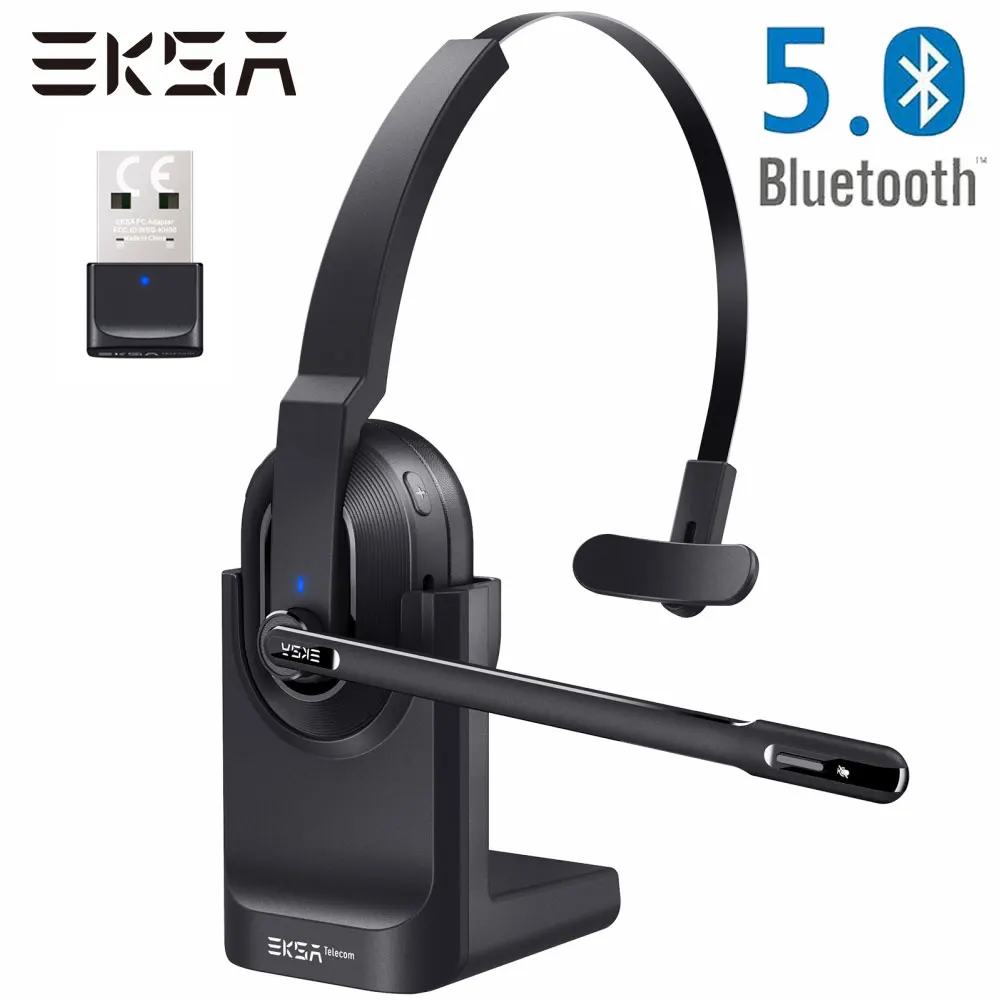 Eksa H5 Bluetooth 5.0 Headphones With Enc Mic Charging Base Wireless Headset For Pc Laptop Call