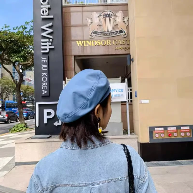 레저용 팔각형 모직 베레모, 한국 버전, 패셔너블하고 다목적, 심플한 블랙 화가 베레모, 영국 빈티지 모자, 편안함