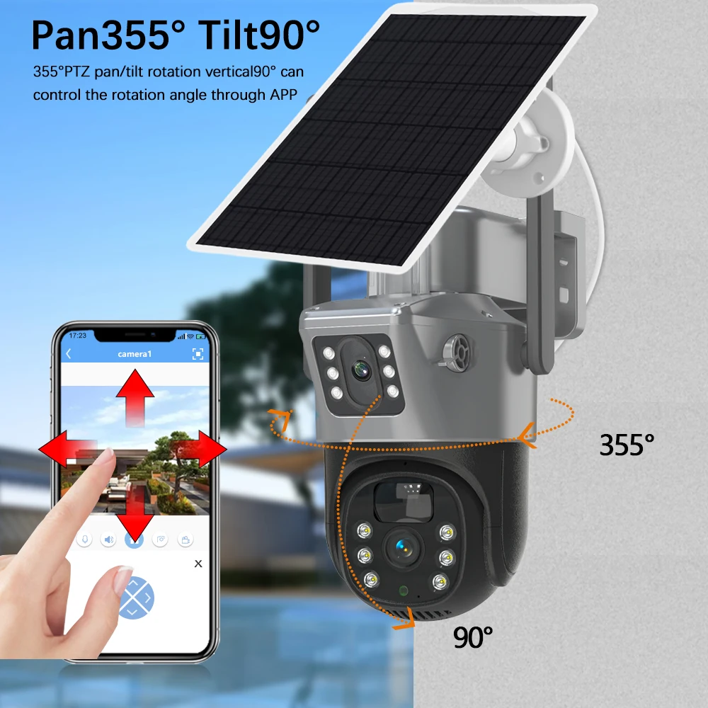 4K 8MP 4G Free Gift Sim Card Solar Battery Camera Outdoor Wireless Dual Lens Dual Screen Security Protection Surveillance CCTV