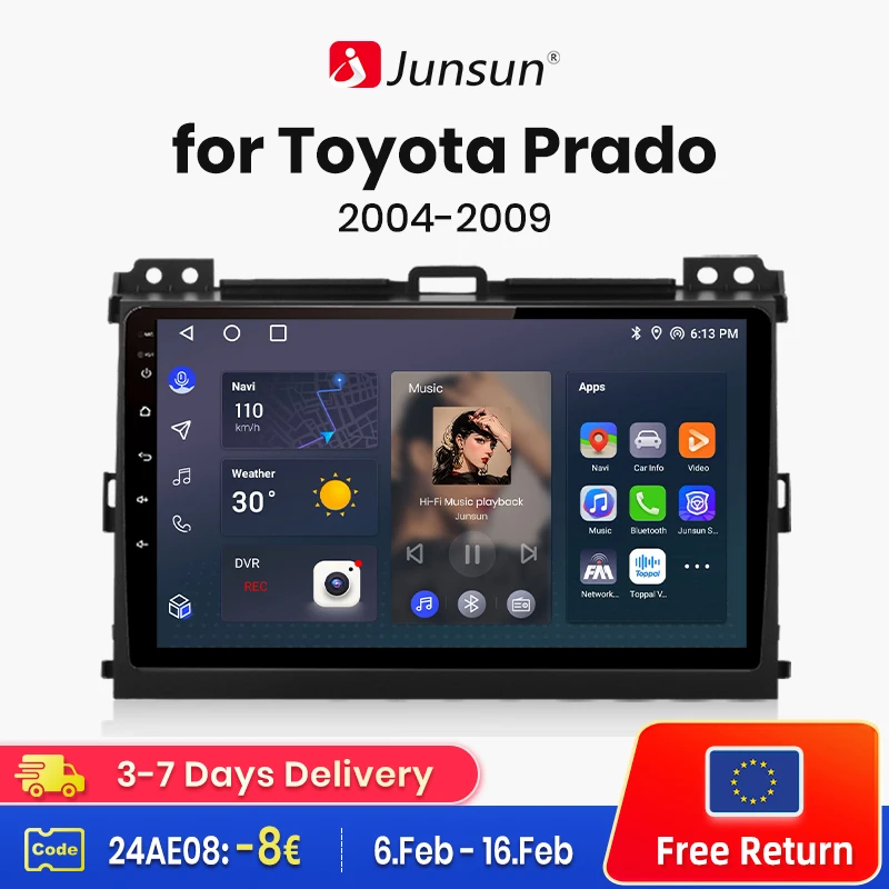 

Junsun V1 AI Voice Wireless CarPlay Android Auto Radio for Toyota Prado 120 2004 - 2009 4G Car Multimedia GPS 2din autoradio