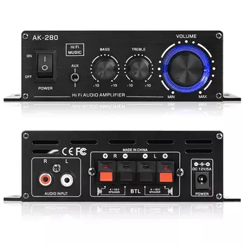 AK280 Mini Digital Sound Amplifier 2.0 Channel 40W+40W HIFI Stereo Audio Power Amplifier for Home Car Bass Treble 3
