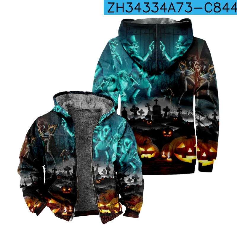 2023 New Halloween Cotton Coat Hooded Sweater Casual Print Long Sleeve Zipper Sweater Thick Cotton Coat Winter a02