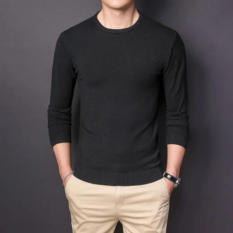 2023 Spring Autumn New Solid Color Fashion Round Neck Long Sleeve Knitting Pullovers Man Casual Loose Korean Style All-match Top