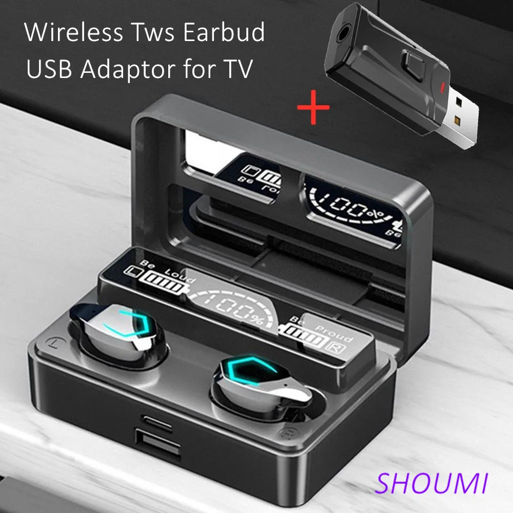 Фото Беспроводные наушники-вкладыши для телевизора Tws Bluetooth гарнитура с USB-адаптером 9D стереонаушники CVC шумоподавление 3000 мА зарядная Коробка микрофон для телевизора №1