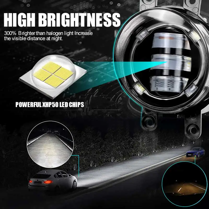 도요타 코롤라 캠리 CHR 야리스 RAV4 용 LED 안개등, 3.5 인치 DRL PTF 렌즈, H11 H8 H9 프로젝터 렌즈