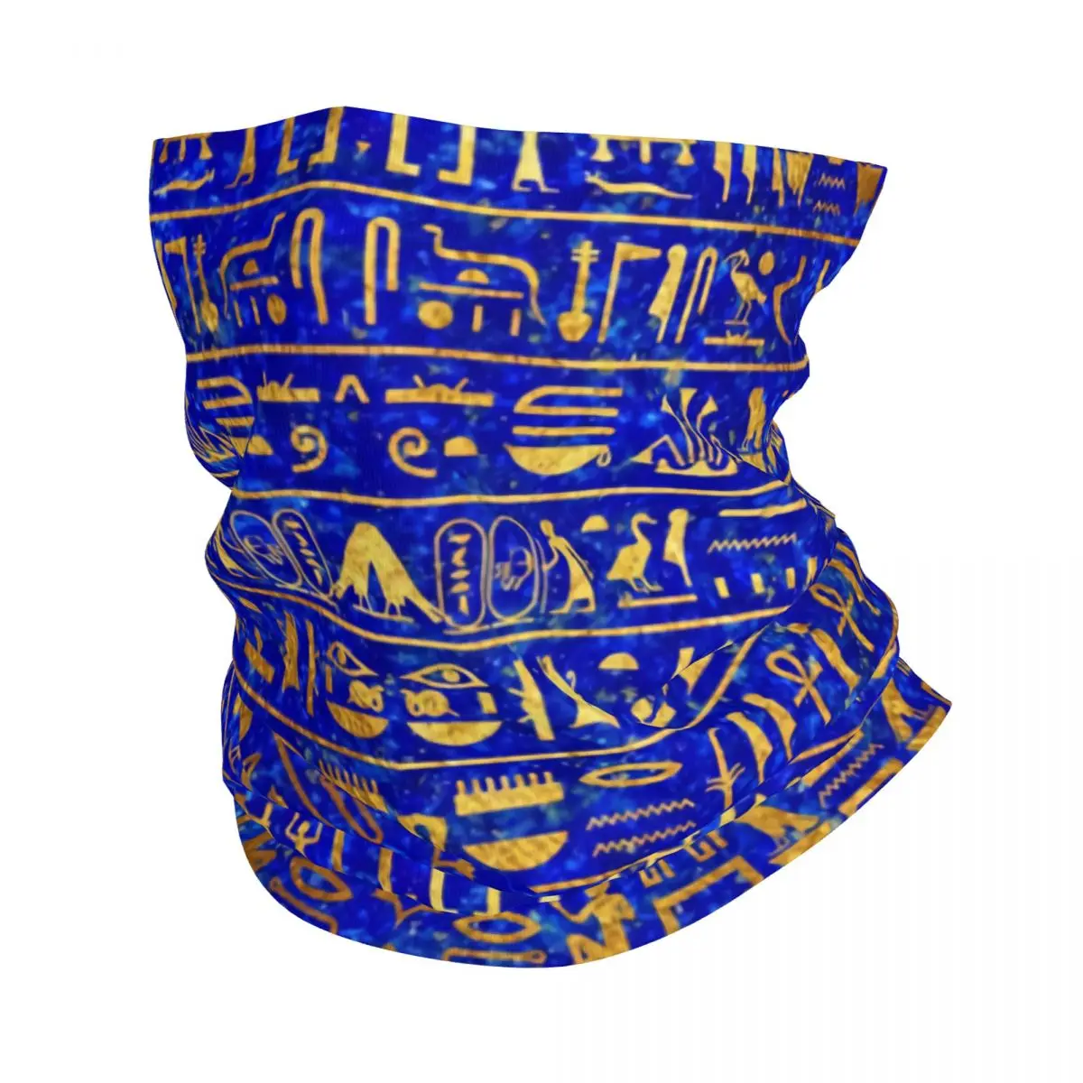 

Blue Lapis And Gold Hieroglyphics Bandana Neck Gaiter for Ski Cycling Men Women Wrap Scarf Ancient Egypt Art Balaclava Warmer