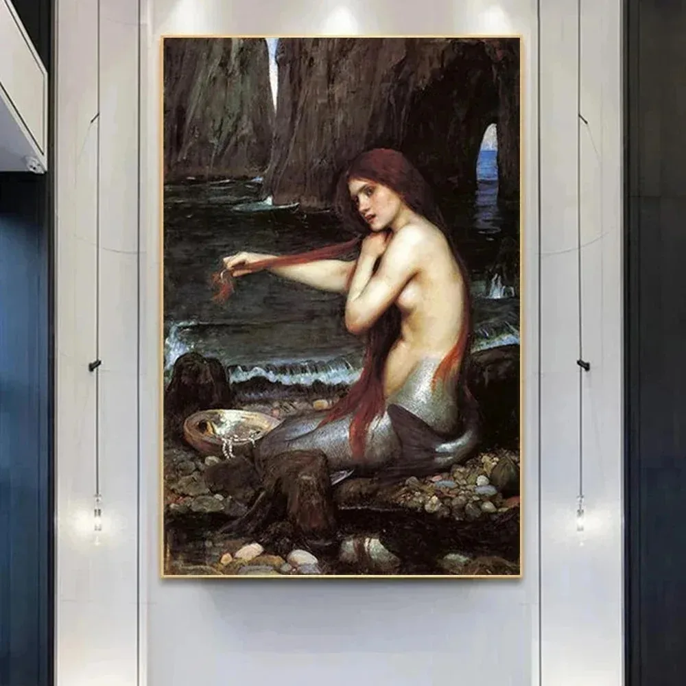 Abstract Canvas Wall Art Posters Mermaid John William Waterhouse Portrait  Prints for Living Room Painting HD Home Decor Picture - AliExpress, image size:1000x1000