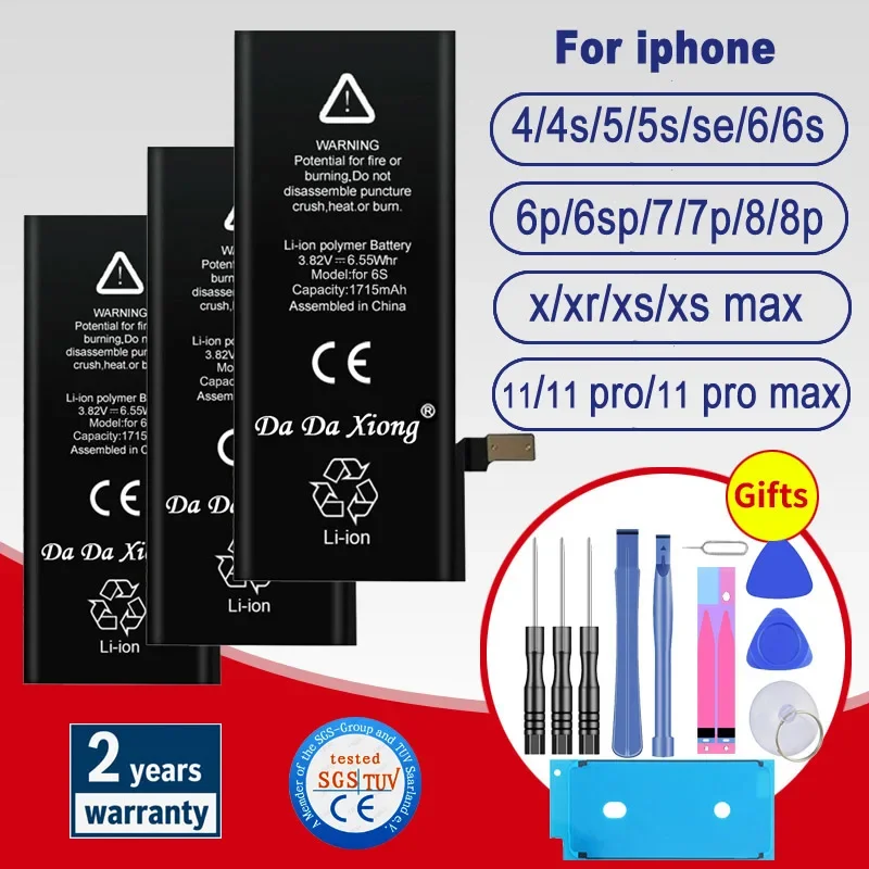 Battery For APPLE iPhone 6 6S 5 5S SE 6P 6SP 7 7Plus 8 8Plus X XR XS 11 SE2 4 4G 4S Pro MAX Replacement Batteria + Free Tools