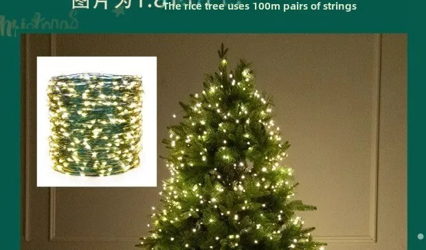 Albero di Natale con telecomando, 100 metri, luci a LED verde scuro, filo di rame, luci a forma di ratto_voghion.com