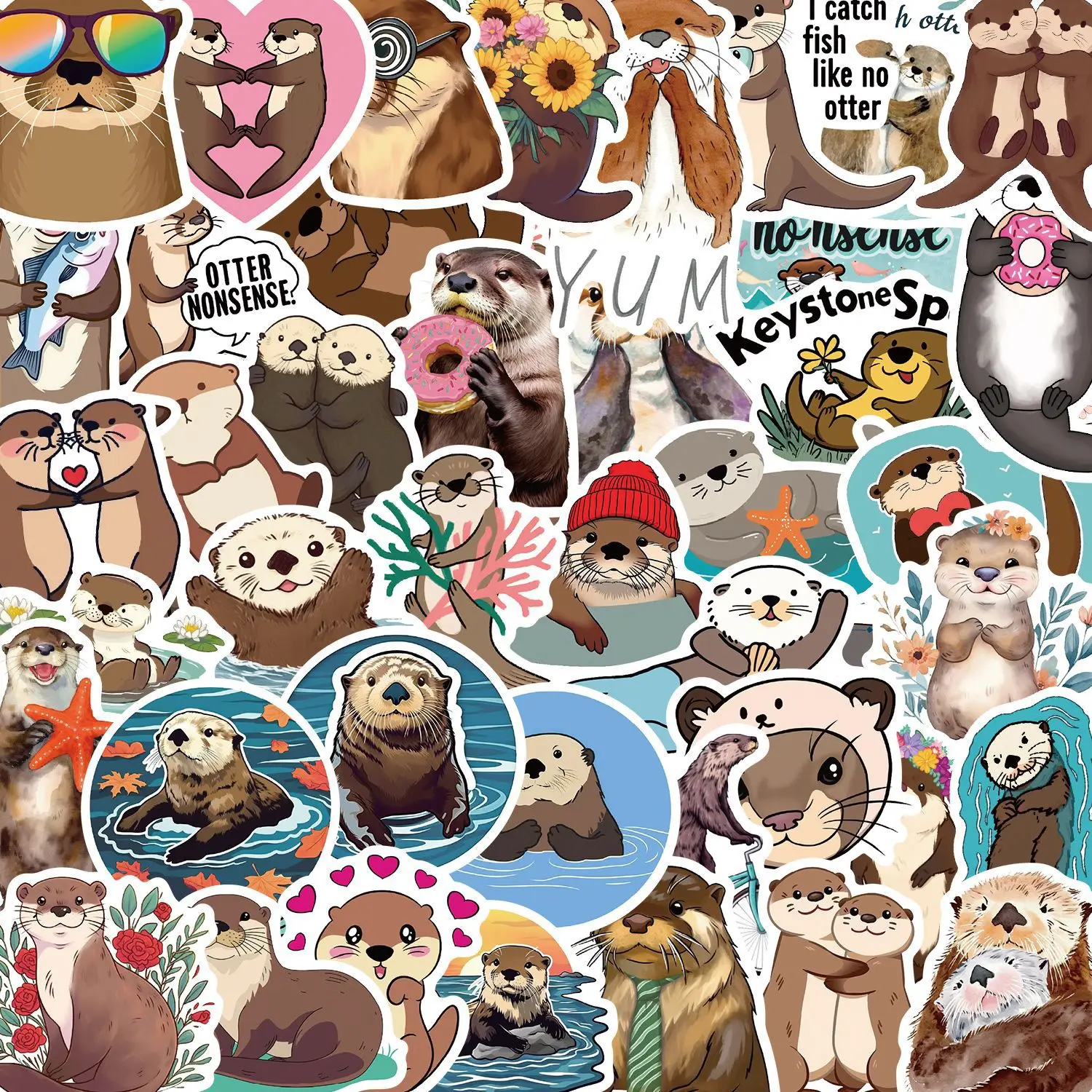 Otter Animal Cartoon Graffiti Waterproof Sticker Pack - 50pcs for DIY Projects & Kids' Fun