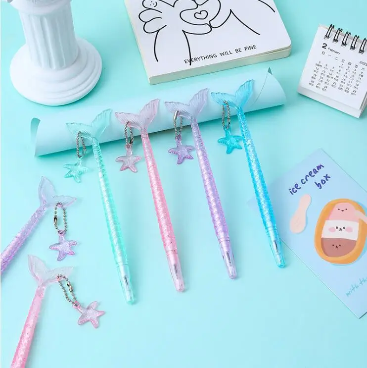 

48 pcs/lot Creative Mermaid Pendant Gel Pen Cute 0.5mm Black Ink Neutral Pens Office School writing Supplies Gift
