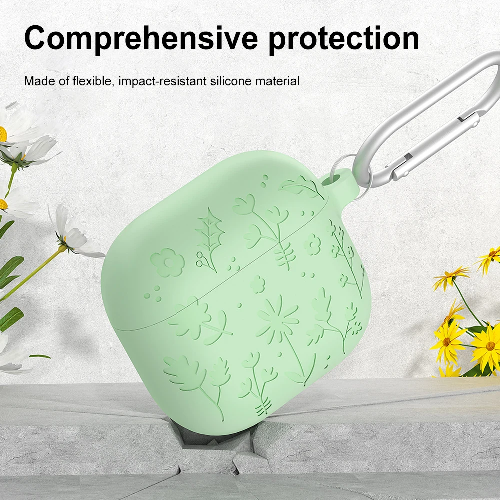 Silicone Earphone Case Protective Cover with Carabiner Earbud Case Cover Shockproof Protective Case for AirPods 4 (2024)