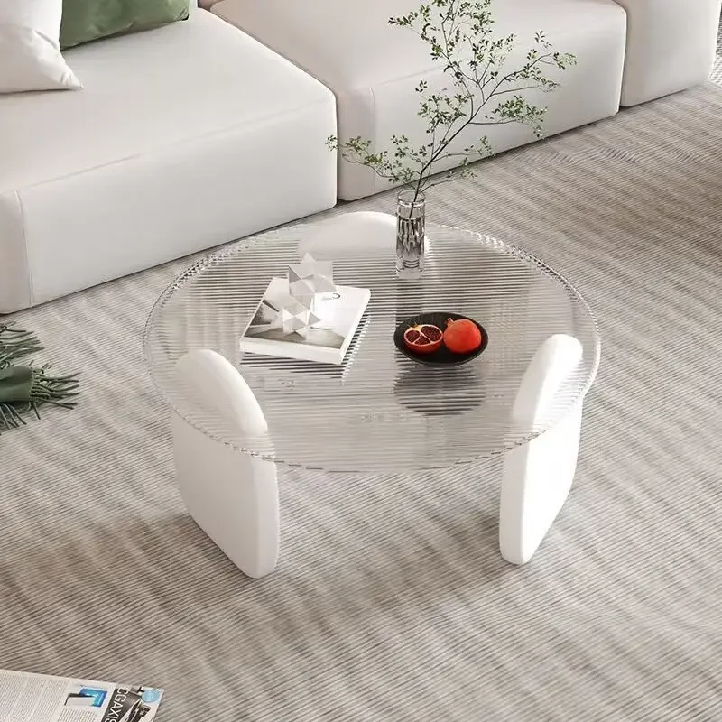 

Round Coffee Table Living Room Furniture Small Household Light Luxury Modern Tea Tables Simple Creative Tempered Glass Mesas