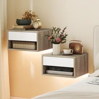 Homcom Набор из 2 плавающих тумбочек со светодиодной подсветкой RGB, управление через приложение, тумбочки для спальни с выдвижным ящиком, открытая полка, для гостиной, 37X32X21 см — изображение 2