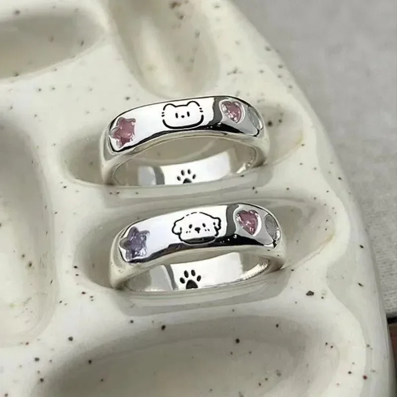 Cute Cat Dog Couple Ring for Women Men Romantic Statement Lover Rings Valentine's Day Party Jewelry Best Friend Gifts