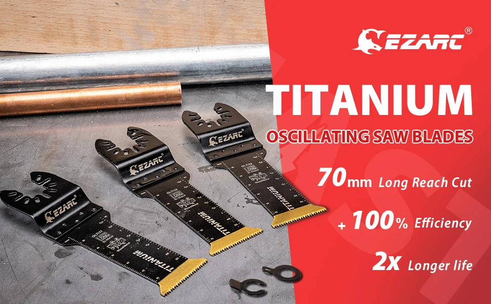 EZARC 3PCS Titanium Oscillating Saw Blades Extra-Long Oscillating Multitool Blades for Metal Wood Nails Screws Cutting Plastic