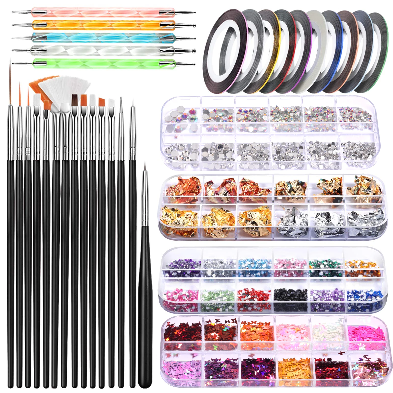

CNHIDS Nail Set With Nail Brushes Manicure Set Kit Crystal Dotting Pen Nail Decoration Gold Foil Accessories Nail Art Tools Sets