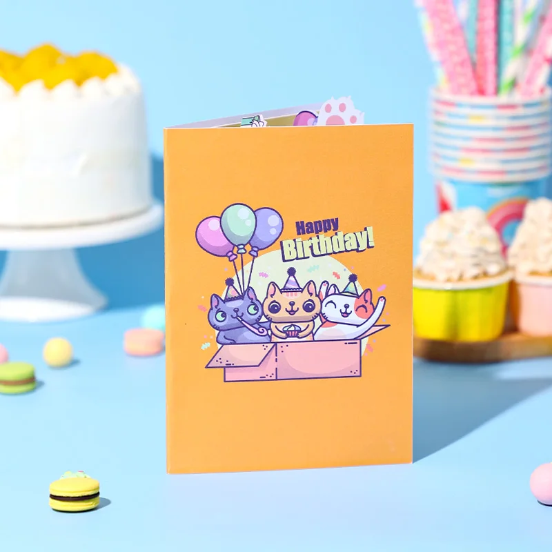 Happy Birthday Card Birthday Cat 3D Pop Up Card Greeting Best Gift for Family Husband Wife Couple Friends greeting cards