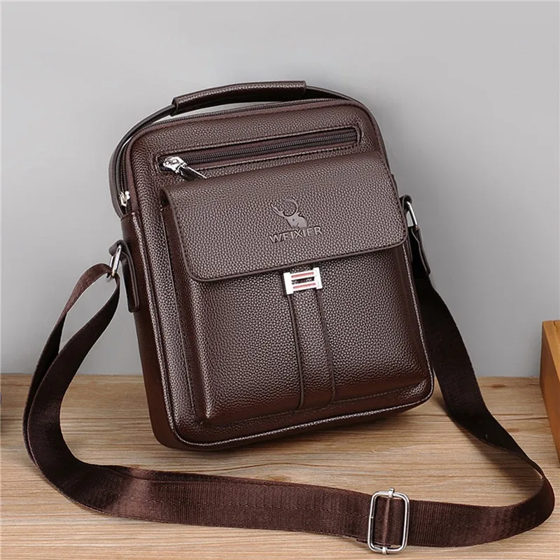 High Quality Men Shoulder Bag Men PU Leather Flaps Men's Crossbody Bags Business Flap Male Solid Messenger Bag Travel Bag