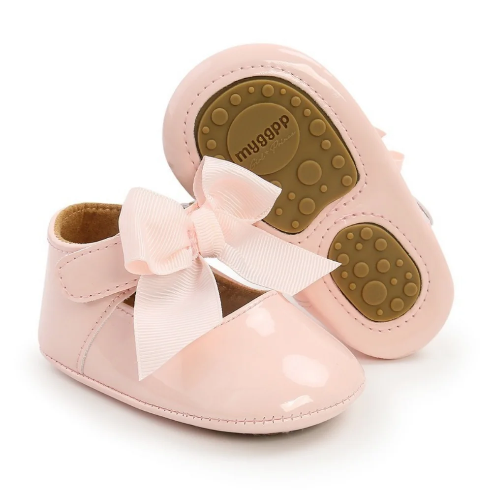 Baby Shoes Newborn Boy Girl Classic Bowknot Rubber Sole Anti-slip PU Dress First Walker Toddler Crib