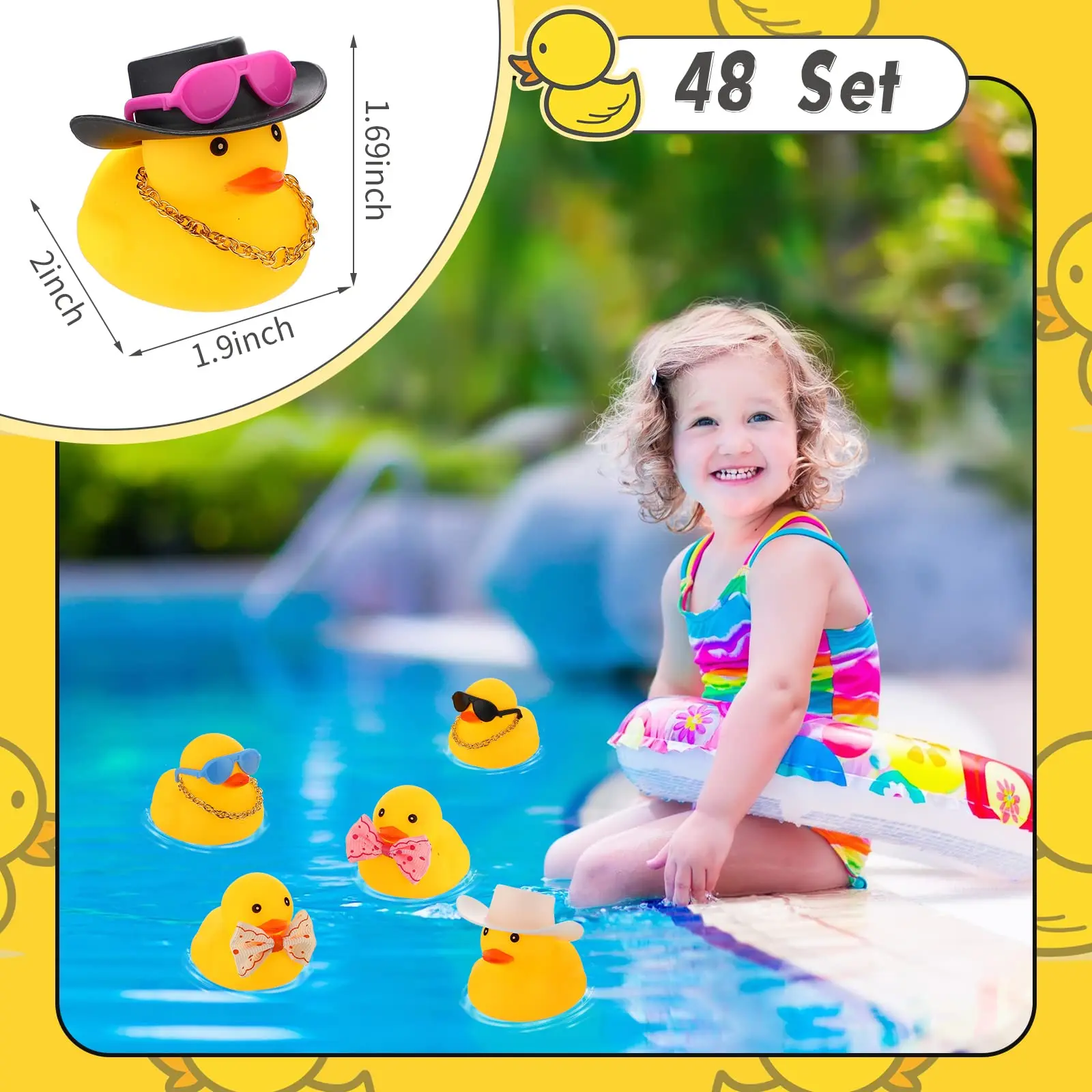 48 Pcs Rubber Duck Toy Bulk Yellow Duck Car Ornaments  for K Birthday Party Favors Decoration 2