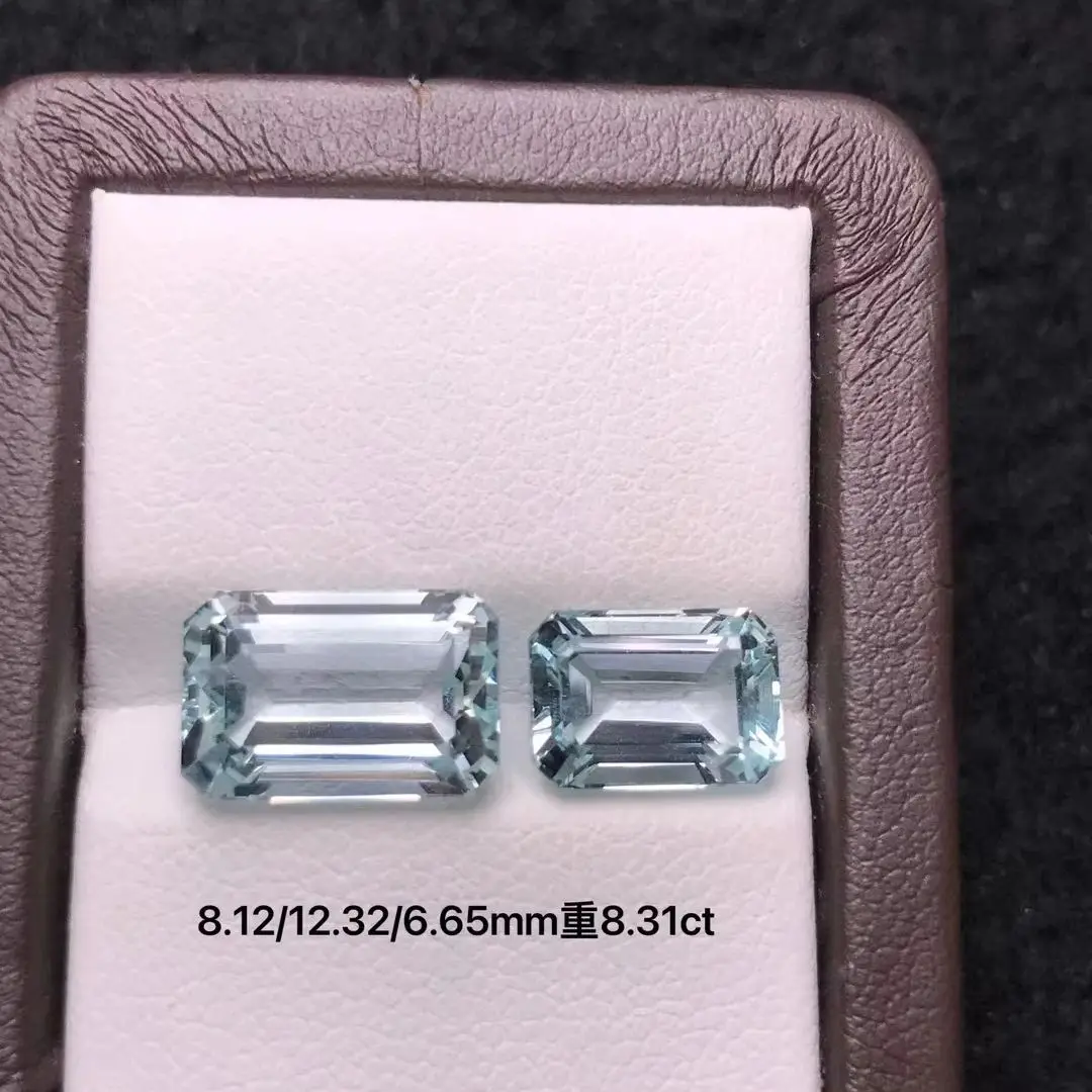 2pcs/lot Natural Aquamarine Loose Stone Crystal pure Good gloss Net weight 8.31ct Multi-sided cutting Exquisite cut Inlaid jewel