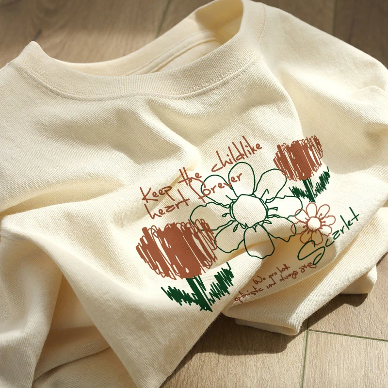 

Japanese White Cotton T-shirt for Women Korean Printed Spring Autumn Long Sleeve Pullovers O-Neck Loose Tops Women's Clothing