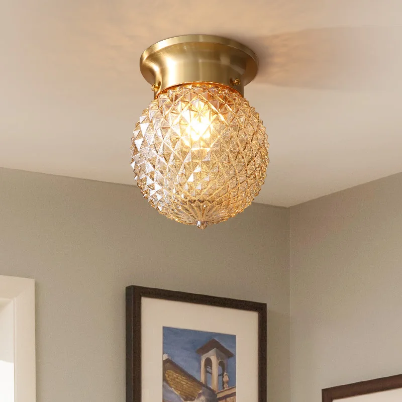 

Creative Pineapple Orange Glass Cover Ceiling Light All Copper Hotel Hallway Balcony Porch Corridor Decoration Lighting Fixtures