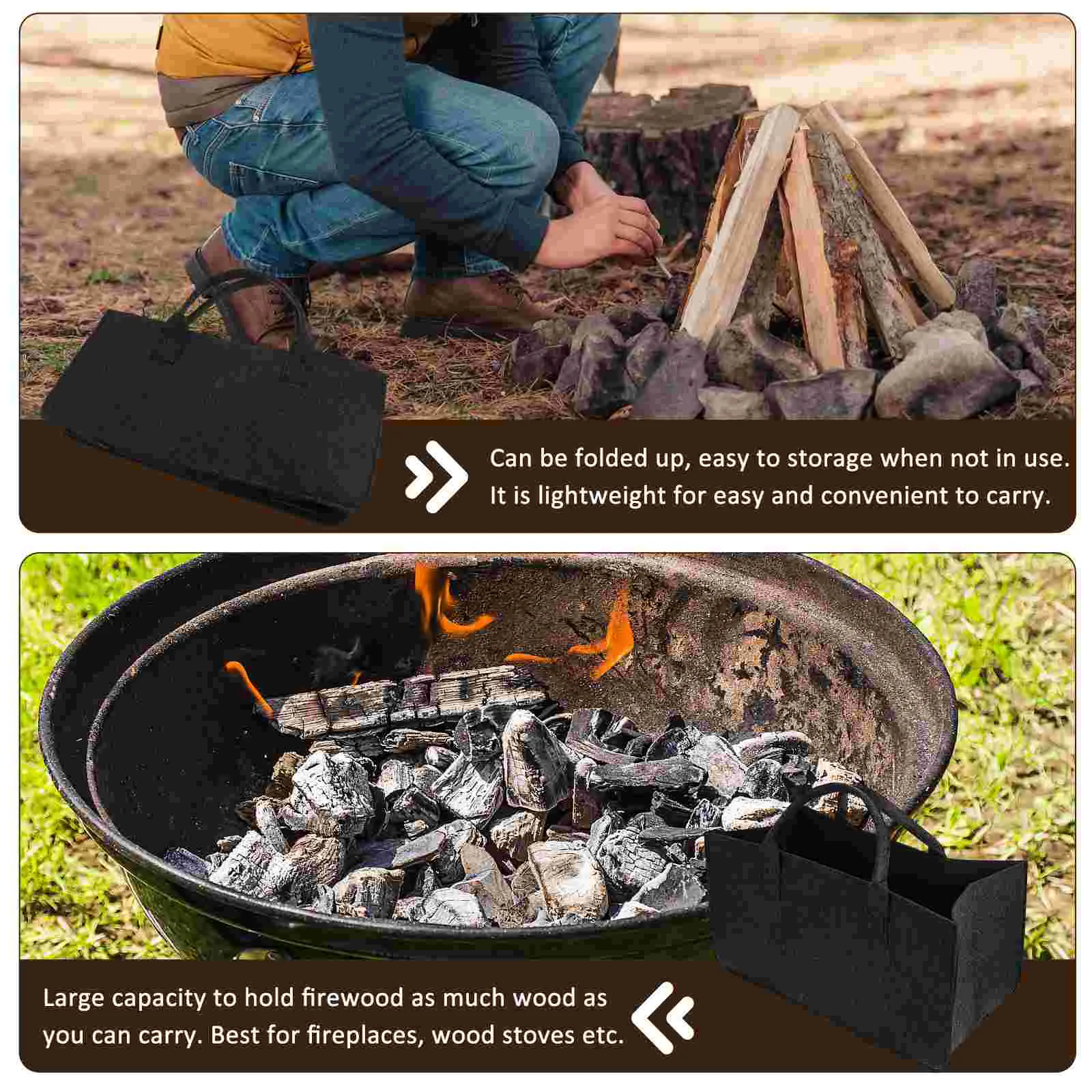 1 Pc Portable Felt Storage Pouch Firewood Storage Bag for Outside felt firewood bag felt firewood basket