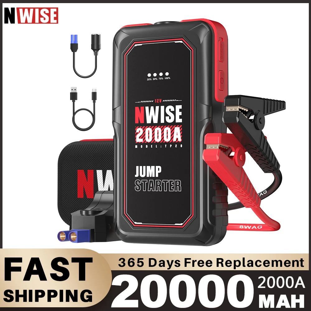Nwise Car Jump Starter 2000A Car Battery Starter 20000Mah Portable Power Bank Booster Dispositivo Di Avviamento Automatico Di Emergenza