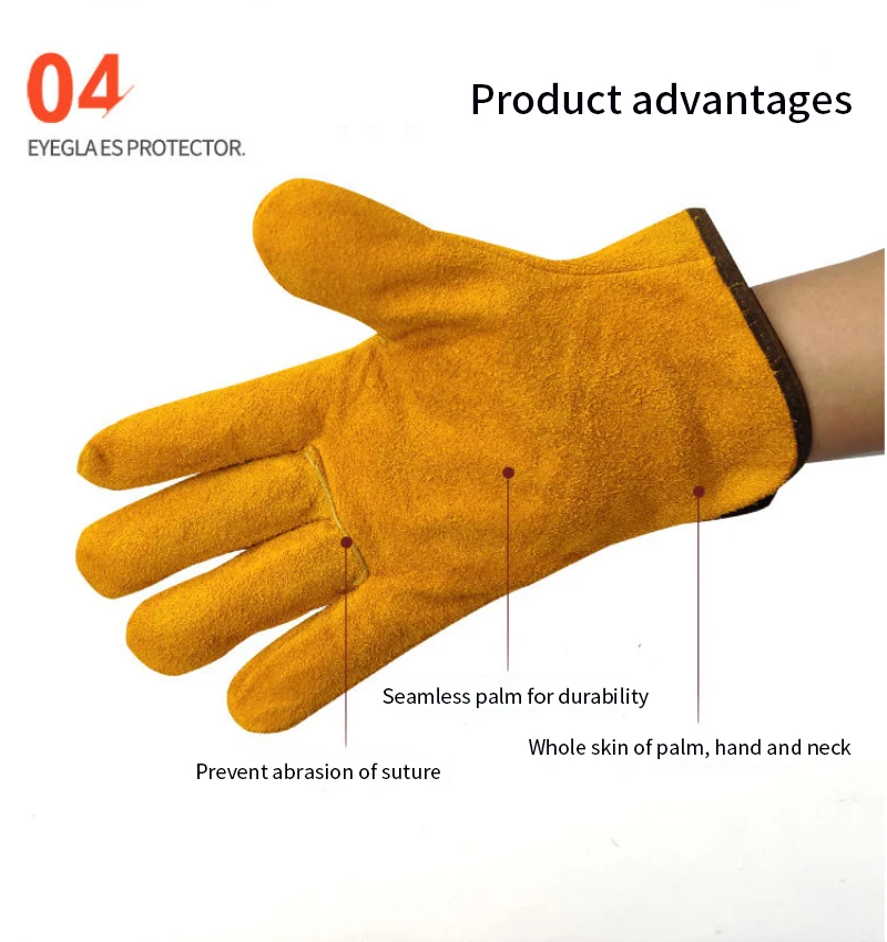 Men Work Gloves Soft Cowhide Driver Hunting Driving Farm Garden Welding Security Protection Safety Mechanic Glove 6
