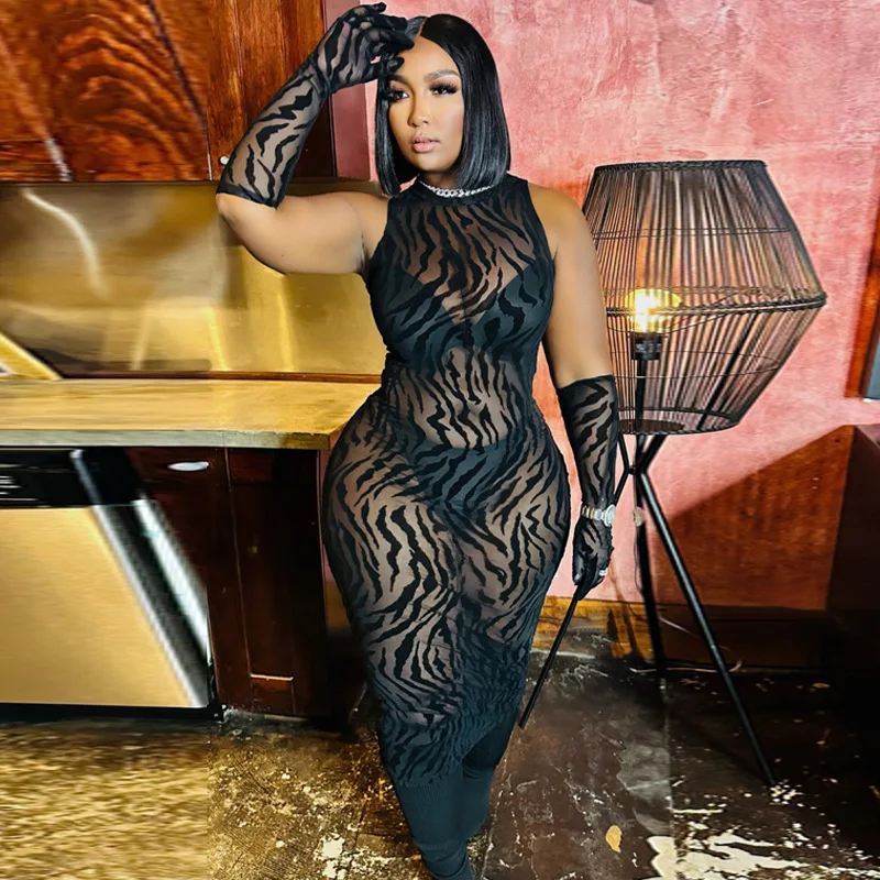 

Летние женские новые товары рекомендуют сексуальное облегающее Тюлевое Прозрачное платье без рукавов с круглым вырезом