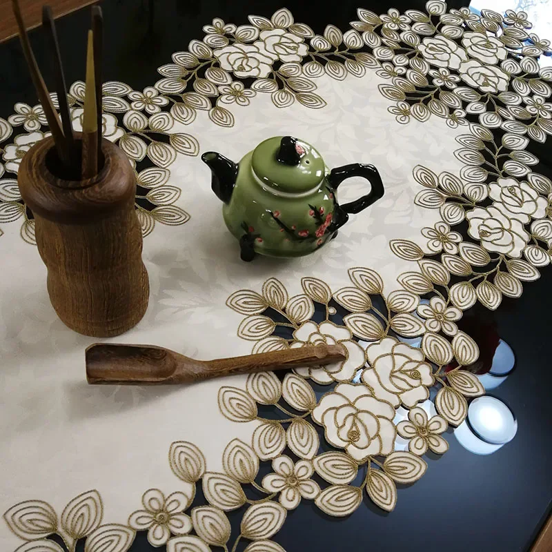 

coffee table decor Bieżniki i obrusy nowoczesny luksusowy do dekoracji wnętrz kwiatowy haft stół stolik kawowy okładka coaster