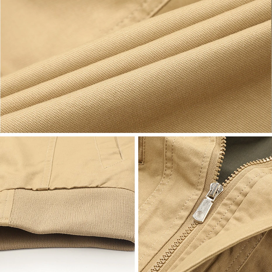 Cargo Jacket Men Fashion Casual Stand Collar Jacket Khaki Coat Spring Autumn Pilot Jackets Male Outerwear