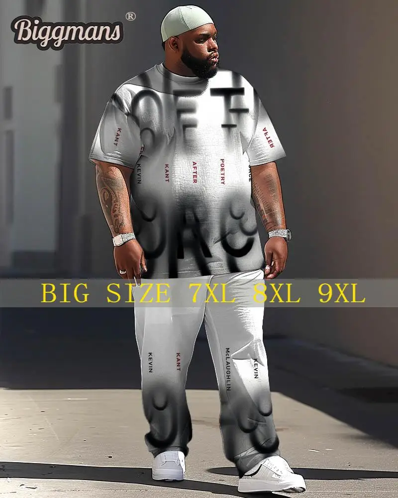 

Biggmans T-Shirt Plus Size Set L-9Xl for Summer Oversize Suit Comfortable Men's Large Casual Print Short Sleeve Trousers