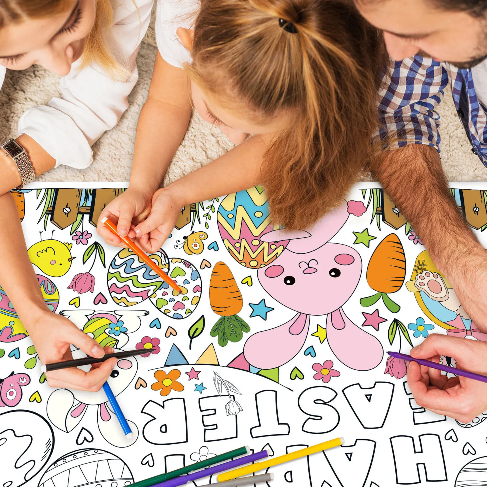DIY Easter Coloring Poster,Happy Easter Coloring Tablecloth,Design With Easter Crafts School Activities Party Decorations 4