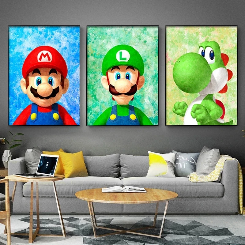 Schilderen Classic Game Aquarel Cartoon Gaming Super Mario Poster Mural