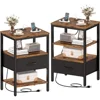 Nightstand Set of 2, Bed Side Tables with Charging Station, Adjustable Fabric Drawer, Night Stand for Bedroom 1