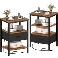 Nightstand Set of 2, Bed Side Tables with Charging Station, Adjustable Fabric Drawer, Night Stand for Bedroom 1